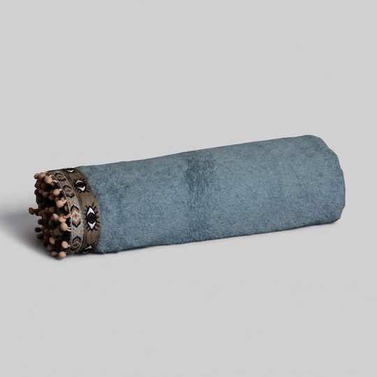 White Fabric Cotton Blue Beach Towel 80x160cm
