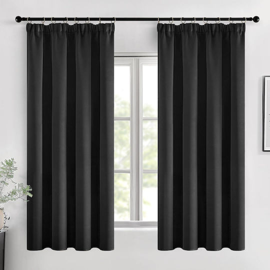 Miulee Set Perdele Opace Pentru Fereastra Cu Coafură Neagră 140x145cm Miulee Set Perdele Opace Pentru Fereastra Cu Coafură Neagră 140x145cm