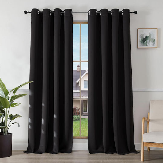 Joydeco Σετ Κουρτίνες Συσκότισης με Τρουκς Black 140x240εκ.
