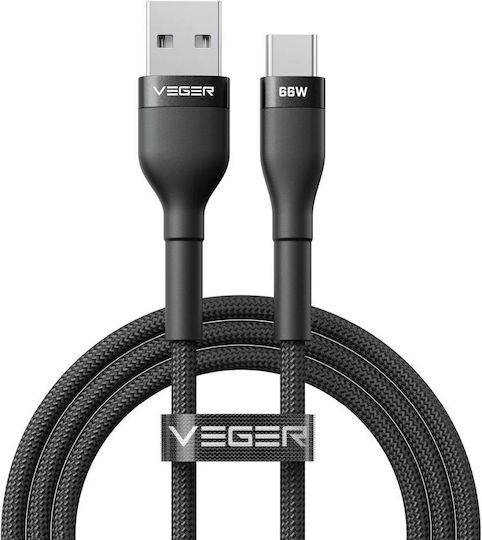 Veger Veger USB Typ-C Kabel USB 2.0 Männlich - USB-A 66W Schwarzes 1,2m 315385