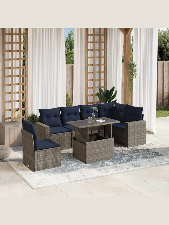 Garten- und Outdoor-Möbelsets Typsatz Wohnzimmer 7 Stück Grau mit Kissen