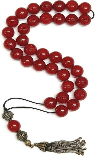 Roloi Komboloi Worry Beads with 33 Beads Made of Mastic Length 34cm Red