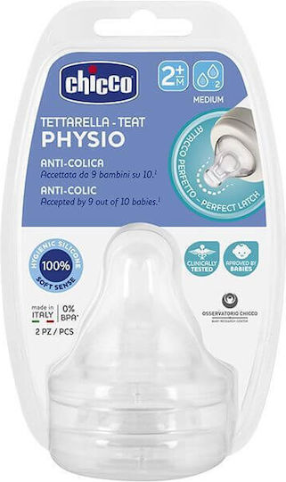 Chicco Silicone Bottle Teats Medium Flow for 2+ Months 2 Pieces