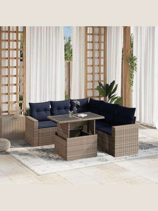 vidaXL Garden & Outdoor Furniture Set Living Room 6 Pieces Gray with Pillows