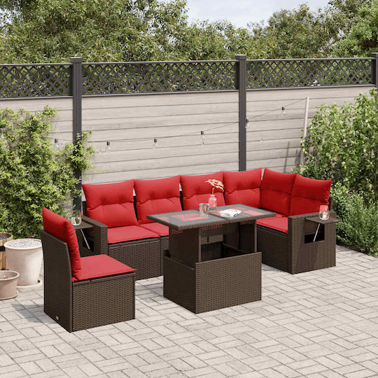 Set Cameră De Zi Pentru Exterior 7 Piese Maro Cu Perne