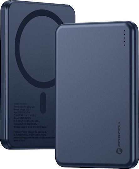 Forcell F5K9 MagSafe Power Bank 5000mAh 15W με Θύρα USB-C Power Delivery / Quick Charge 4.0 Μπλε