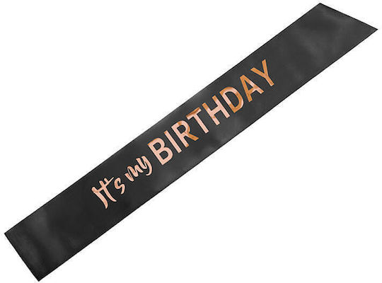 Panglică "It's My Birthday" Satin Neagră Litere Rose Gold