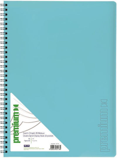 Flexible Spiral Clipboards & Form Holders A4 20 Transparent Turquoise Plastic Sleeves 32174 Premium