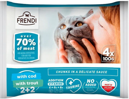 Frendi Υγρή Τροφή για Γάτες σε Φακελάκι με Μπακαλιάρο και Πέστροφα 4x100gr