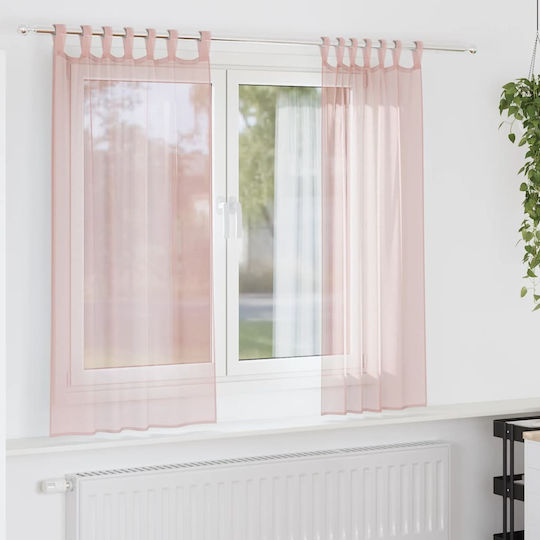 vidaXL Set Perdele Fereastra Cu Bretele Roz Deschis 140x140cm vidaXL Set Perdele Fereastra Cu Bretele Roz Deschis 140x140cm