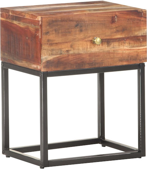 Wooden Bedside Table with Metal Legs Beige 40x30x50cm