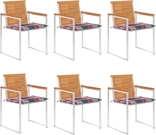Scaun De Exterior Din Lemn Scaune De Grădină Cu Pernă 6 Bucăți 60x56x85 Cm