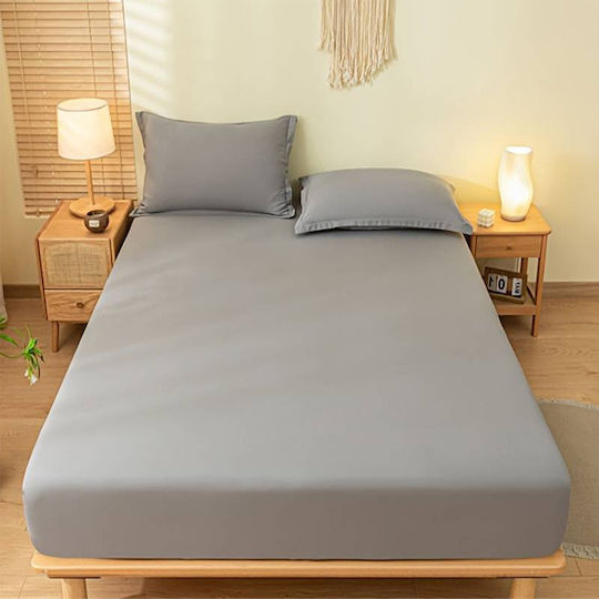 SpitiBazaar Σεντόνι King Size με Λάστιχο 180x200+30εκ. Γκρί Ανοιχτό