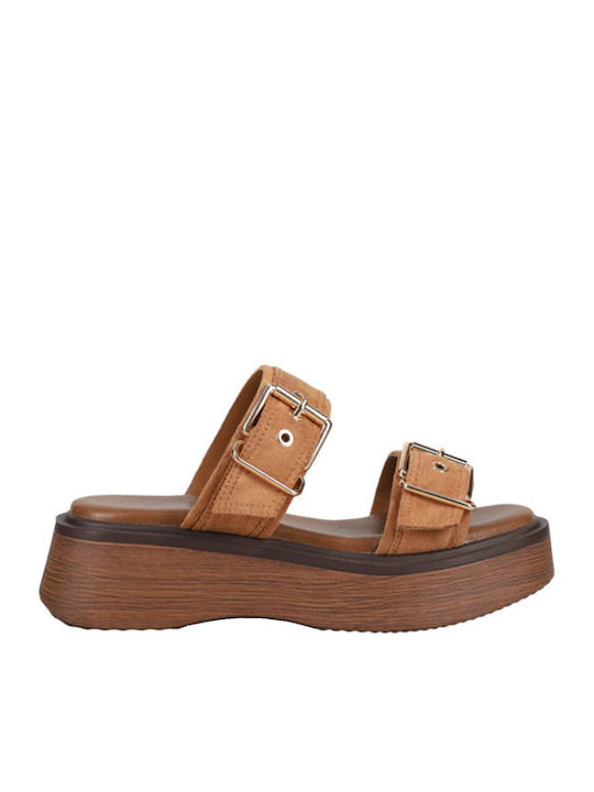 Migato Γυναικεία Σανδάλια Flatforms Καφέ