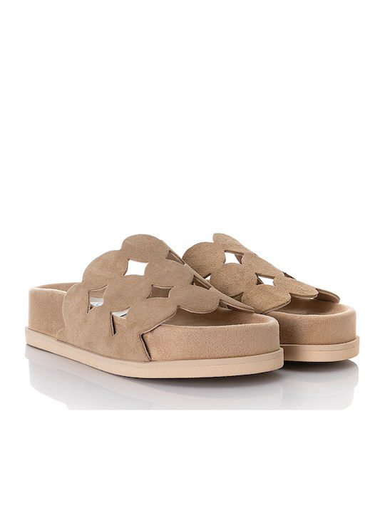 Leather Women's Flat Sandals Beige
