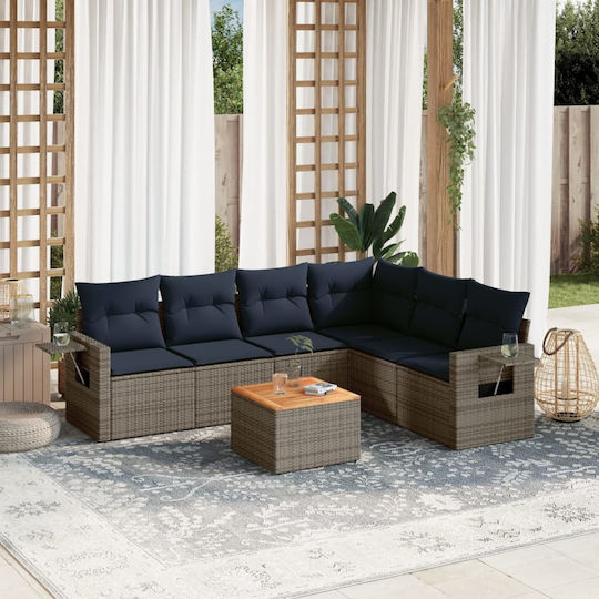 vidaXL Garden & Outdoor Furniture Set Living Room 7 Pieces Gray with Pillows