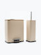 TnS Bamboo Cubic Bamboo Set Toilet Brush and Bathroom Bin Soft Close 5l Beige
