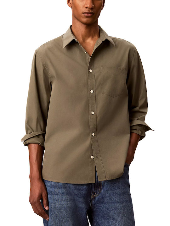 Calvin Klein Poplin Βαμβακερό Πουκάμισο Χακι