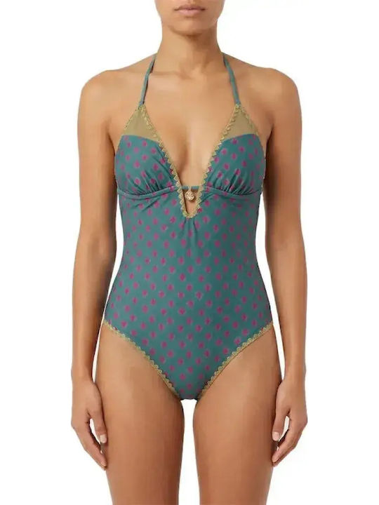 Modern Ocean Women's One Piece Swimsuit Brazil Halterneck Binding Petrol Green Embroidered Crochet Details on Edges C-6391 Petrol Modern Ocean Women's One Piece Swimsuit Brazil Halterneck Binding Petrol Green Embroidered Crochet Details on Edges C-6391 Petrol