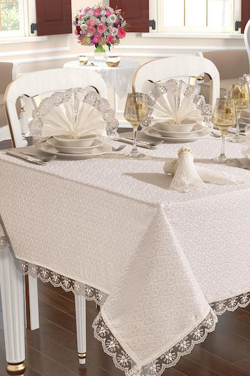 SteweHome Tischdecke Mit Spitze Set 13 Stück Beige 160x220cm