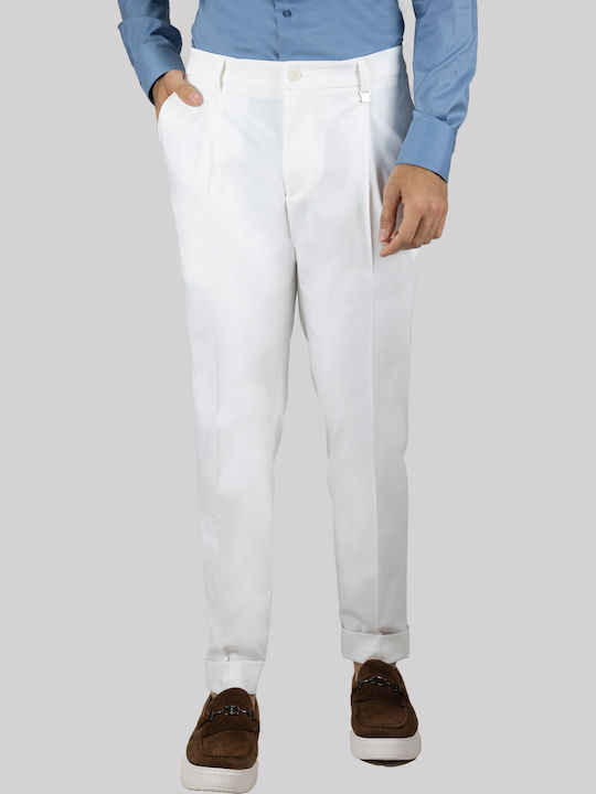 Elastic Trousers in Regular Fit White