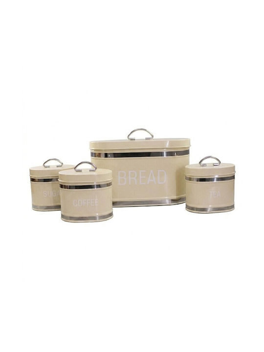 Set of 4 Coffee Tea Sugar Storage Boxes with Metallic Lid Brown 4 Pieces