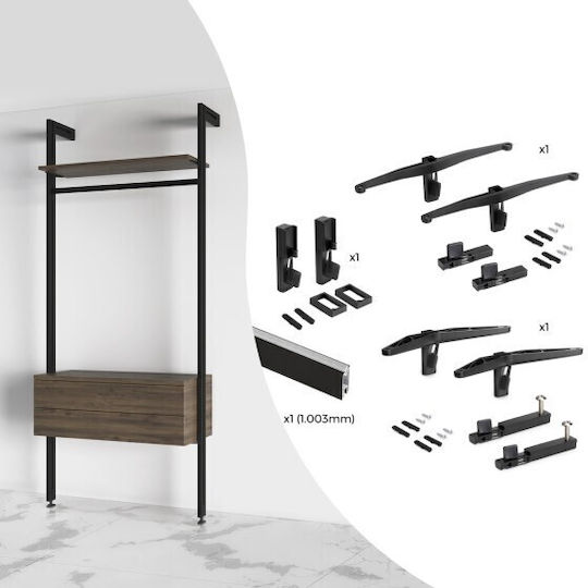 Kit of Articulated Shelf Frame Mechanisms 1 Shelf 1 Cabinet & 1 Tube Without Wooden Elements Emuca Zero 7022454 Matte Black