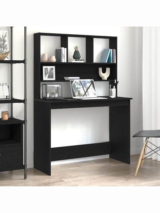 Wooden Desk with Bookcase Black Oak 102x45x148 cm
