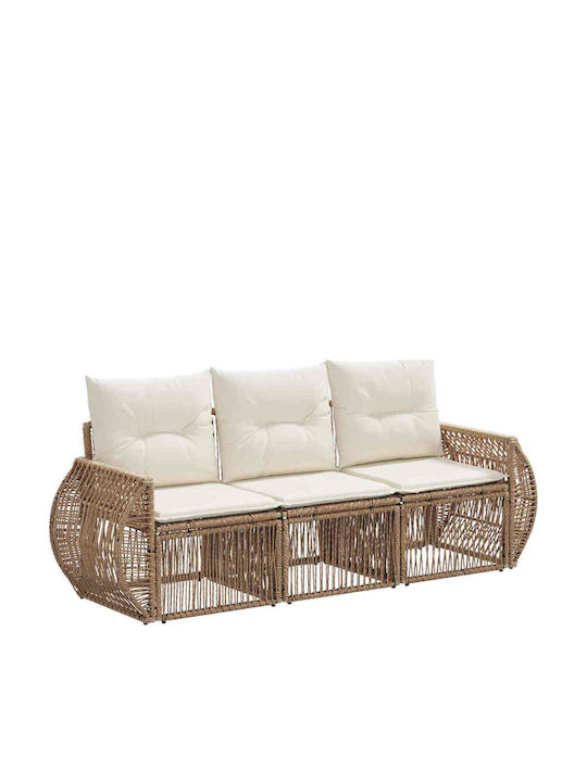 Τριθέσιος Καναπές Εξωτερικού Χώρου Rattan με Μα...