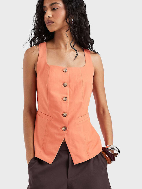 Damen Bluse Ärmellos Koralle