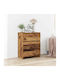 Wooden Bedroom Chest of Drawers with 3 Drawers Old Wood 60x35x76cm