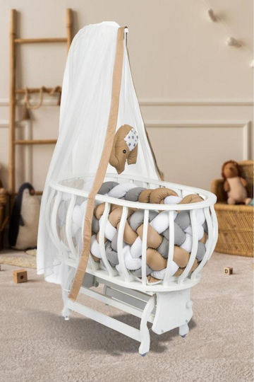 SteweHome Brown Crib with Mattress and Wheels
