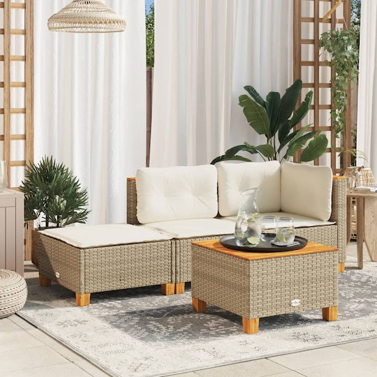 Garden Stool Cube Outdoor Rattan with Beige Cushion 63.5x56x32cm