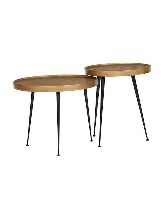 Round Wooden Side Table Gold 2 Pieces L55xW45xH...