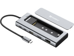 Sandberg 6в1 Travel Dock USB-C Лаптоп Докинг Станция с HDMI 4K PD Ethernet