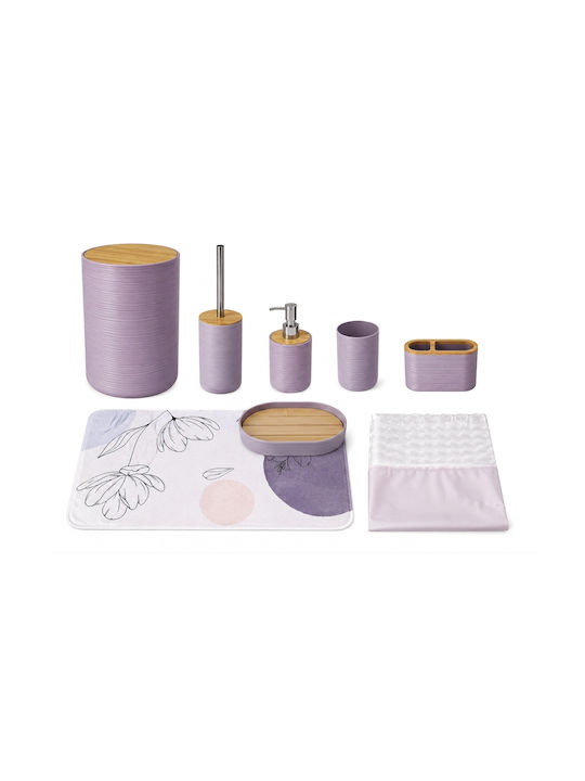Set Accesorii Baie Lemn Mov 8 Bucăți Set Accesorii Baie Lemn Mov 8 Bucăți