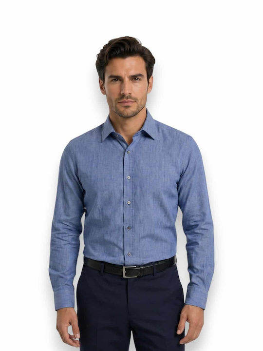 Langärmeliges Herrenhemd in Normale Passform Blau FTCS001-Blau