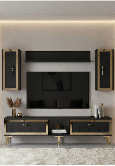 Living Room TV Unit Gray with Showcase & Lighting L150xW30xH41cm Living Room TV Unit Gray with Showcase & Lighting L150xW30xH41cm