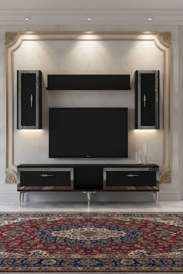 Living Room TV Unit Gray with Showcase & Lighting L150xW30xH41cm Living Room TV Unit Gray with Showcase & Lighting L150xW30xH41cm
