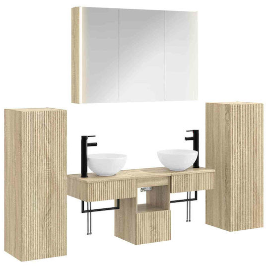 vidaXL Vanity Unit without Sink with Mirror with Light Sonoma Oak