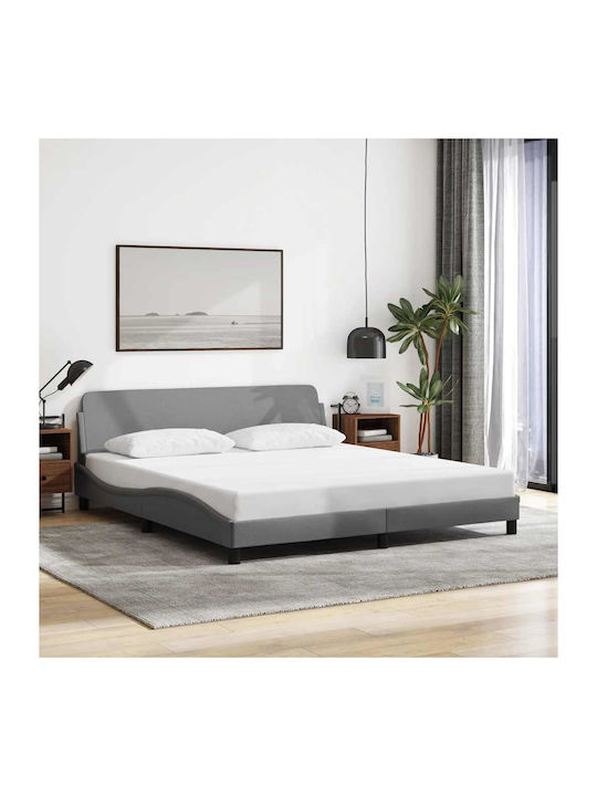 King Size Upholstered Fabric Bed Light Gray wit...