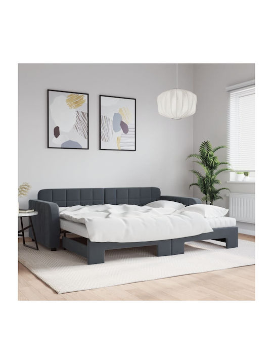 Kinderbett Bett Einzel Mit Samt Dunkelgrau Mit Lattenrost & Matratze 90x190cm