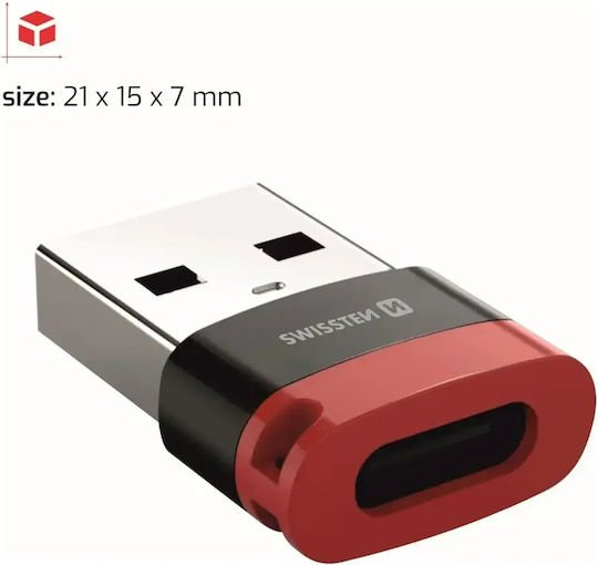 Swissten Μετατροπέας USB-C female σε USB-A male Κόκκινο 1τμχ 73501221