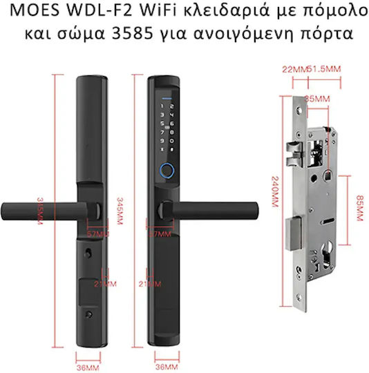 MOES TTLOCK Elektronisches Schloss mit Bluetooth-Verbindung Schwarz