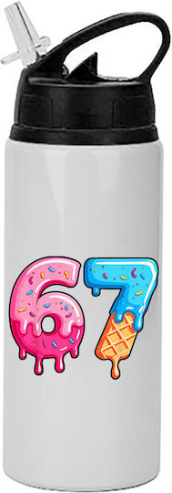 Water Bottle Six-Seven 600ml White Black Cap