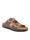 Leather Women's Flat Sandals Beige