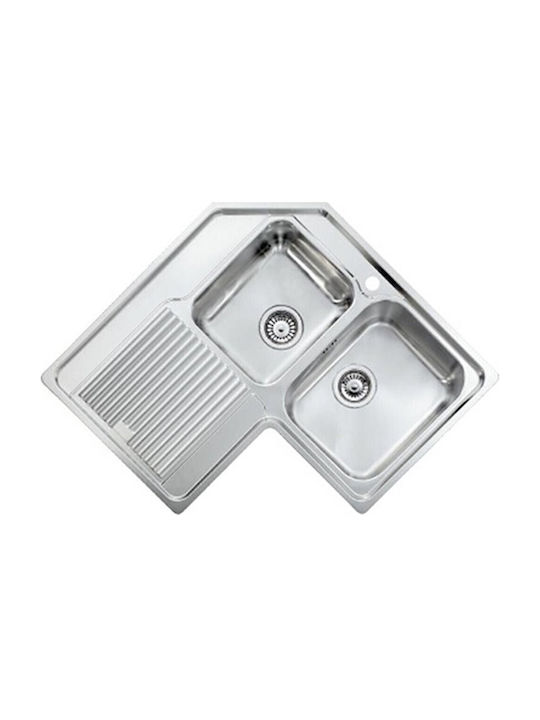 Sanitec Zenith Ентов Кухненски Мивка Г-образна Дясна Inox Матирано Покритие Д83xШ83cm