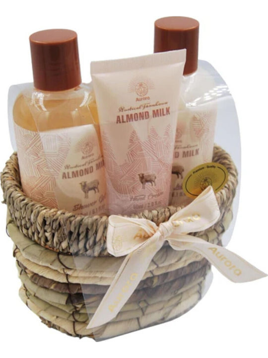 Aurora Natural Almond Milk Skin Care Set for Body Cleaning 3 Pieces