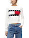 Flag Crew Neck Дамски Дълъг Ръкав Пуловер Памучен Ecru Червен Син
