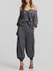Damen Hochbund Stoffhose in Lose Muster Gestreift Blau